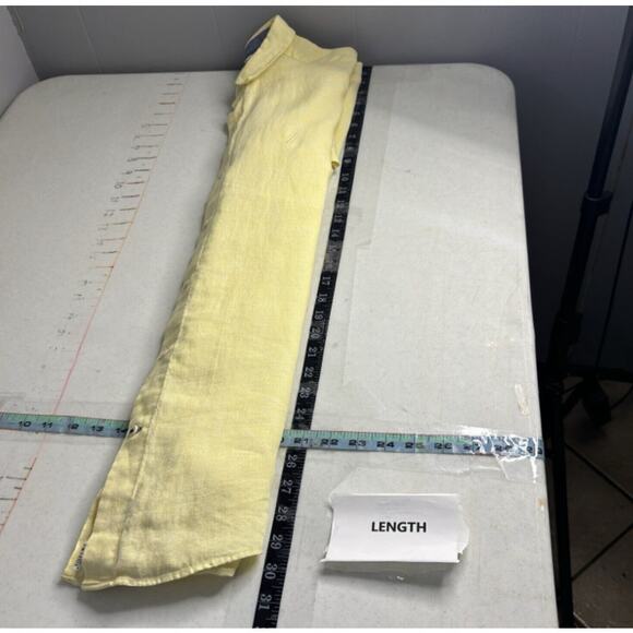 Nautica Linen Shirt Men Large Short Sleeve Button Down Yellow Minimalist Coastal - Picture 7 of 12